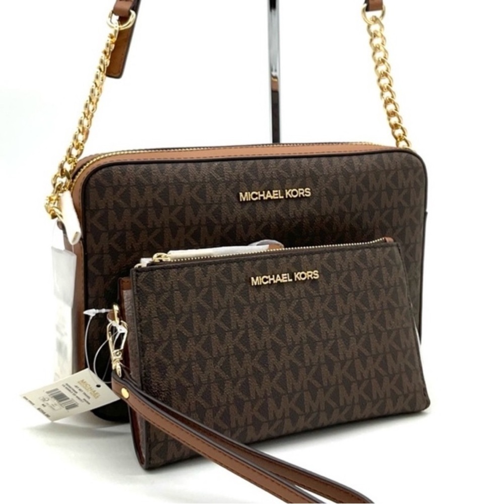 Michael Kors Large EW Crossbody Bag & Large Double Zip Wallet Brown